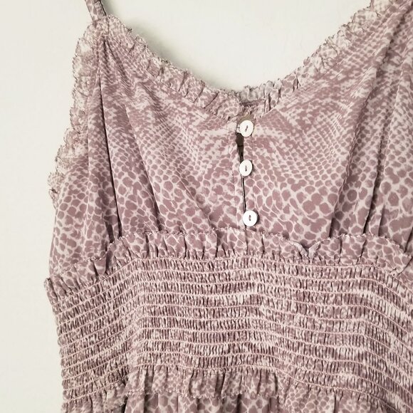 Cleobella Ruffle Trim Smocked Waist Midi Dress L Sleeveless Python Snake Slits - Picture 6 of 14